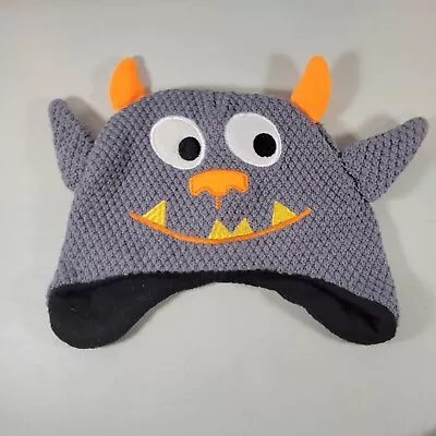 Monster Winter Knit Hat Kids Gray Orange Yellow 11  Wide 7  Tall Without Ears • $12.76