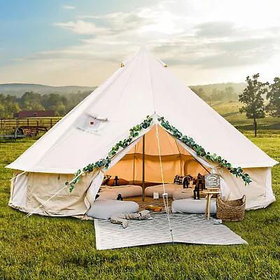 3-6M Cotton Canvas Bell Tent Glamping British Yurt Camping Tent Single Door • $321.40