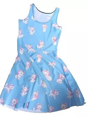 Disney Aristocats Marie The Cat Light Blue Short Mini Strap Skater Dress Small • $12