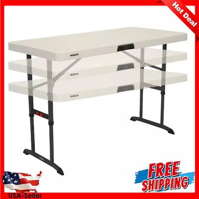 Rectangle Folding Table Steel Frame Plastic Indoor/Outdoor Office Furniture 4 FT • $89.63