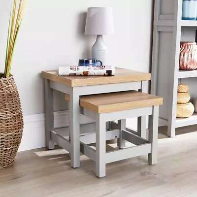 Grey Oak Top Coffee Nest Of 2 Tables Occasional Side End Tables Stackable Avon • £49.99