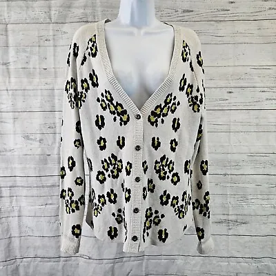 Cabi 5277 Womens Kiki Leopard Print Cardigan Sweater Sz Medium Black Yellow • $14.99