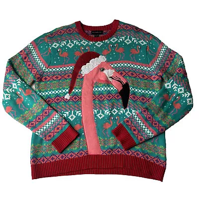 Blizzard Bay L Men’s Flamingo Ugly Christmas Sweater Multicolor Party Funny • $24.96