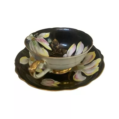 Vintage Ucagco China Tea Cup And Saucer Set Made In Japan Black /Floral • $29.99