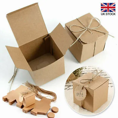 £6.99 • Buy 100PCS Eco Kraft Small Natural Gift Boxes Wedding Favour Includes String Tags UK