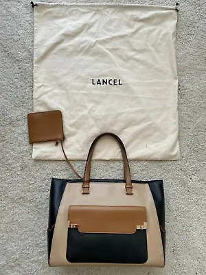 Lancel L Large Tote Shoulder Bag Shopper Beige Black Leather Shopping Purse  • £252.95