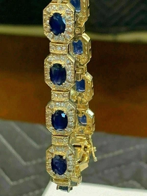 $181.12 • Buy 9Ct Oval Cut Lab Created Blue Sapphire Tennis Bracelet 14K Yellow Gold Plated