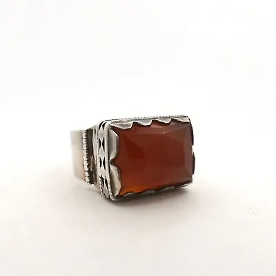 $106.25 • Buy Sterling Silver Carnelian Rectangle Fancy Prong Ring Vintage