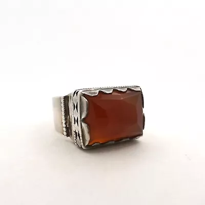$106.25 • Buy Sterling Silver Carnelian Rectangle Fancy Prong Ring Vintage