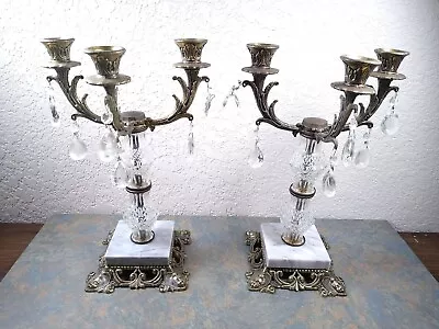 $64.98 • Buy Vintage Pair Candelabra Candle Holders Romania Marble Cherub Hollywood Regency