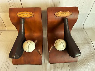 ✅VINTAGE The Country Club Collection Golf Ball & Club Book Ends Golfing • $19.99