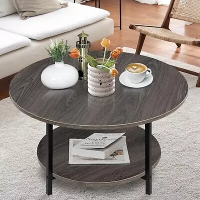 Round Coffee Table Accent Table Sofa Table Tea Table With Storage 2-Tier • $64.79