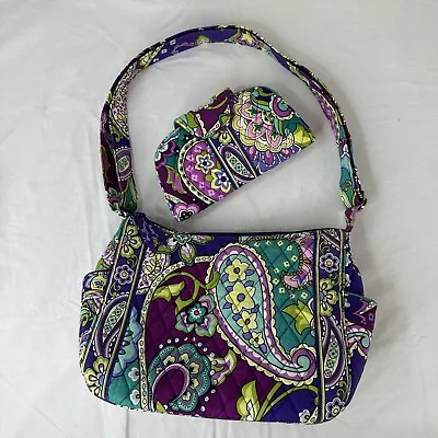 Vera Bradley HEATHER Retired Set Purse & Kiss Lock Clutch Wallet Purple Paisley • $49.99