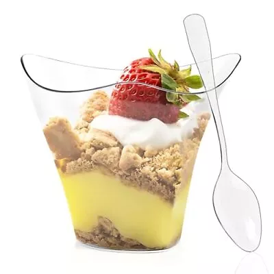 4 Oz Triangular Mini Dessert Cups With Spoons 50 Pack Plastic Appetizer Cups... • $21.27