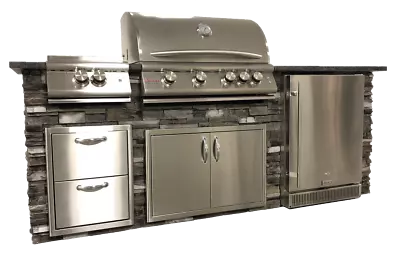 Blaze Complete BBQ Grill Island 8' W/ 4 Burner 32  GrillDoors FridgePower Bur • $10872.95