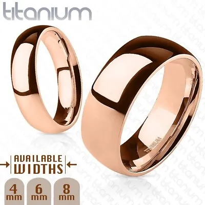 Solid Titanium Rose Gold Plated 4mm 6mm 8mm Polished Plain Band Ring Size 4.5-13 • $11.99