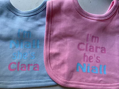 Personalised Bibs For Twins Newborn Baby Girls/boys Pink/blue Shower Gift • £5.99