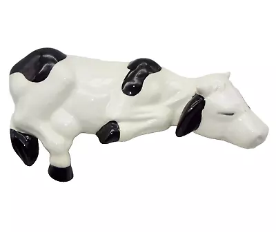 Super Cute Vintage Shelf Sitter Black & White Sleeping Laying Cow Figurine 9  • $0.99