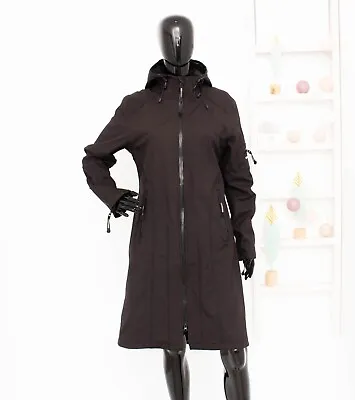 ILSE JACOBSEN Raincoat Softshell Hooded Black Long Rain Jacket 40 UK14 US10 • £69.99