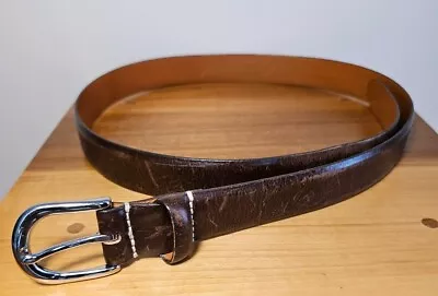 J.Crew New York NY Genuine Italian Leather Brown Belt Size 34 Made In USA • $19