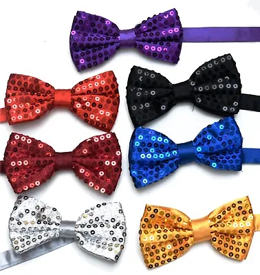 Sequin Satin Shiny Bow Tie Dickie Show Sparkly Fancy Dress Magic Mens Boys • £3.99