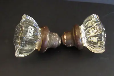 Pair Of Vintage 2  Brass And Glass 12-point Door Knobs / Handles • $11.99