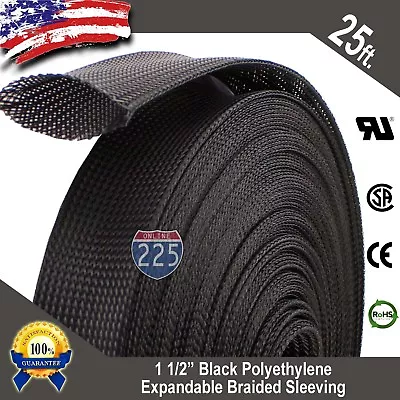 25 FT. 1 1/2  Black Expandable Wire Cable Sleeving Sheathing Braided Loom Tubing • $20.95