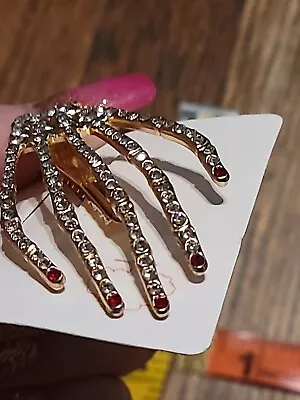 Rhinestone Skeleton Hand Hair Clip Halloween Zombie Gold With Red Nail Polish  • $7