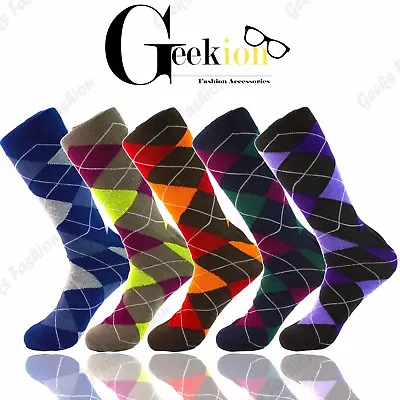 3 6 9 12 Pairs Men Colorful Funky Argyle Diamond Casual Cotton Dress Socks 10-13 • $18.99