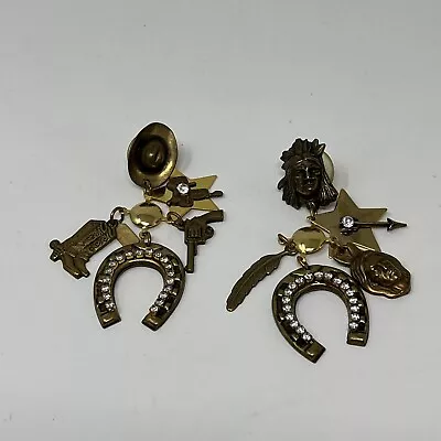 Vintage MARY DEMARCO LA CONTESSA EARRINGS WESTERN Cowgirl Horse Native American • $24.99