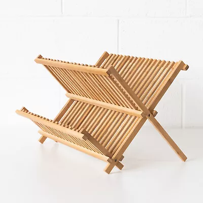 £22.45 • Buy Large Wooden Bamboo Dish Drainer Rack 2 Tier Brown Kitchen Plate Drying Holder