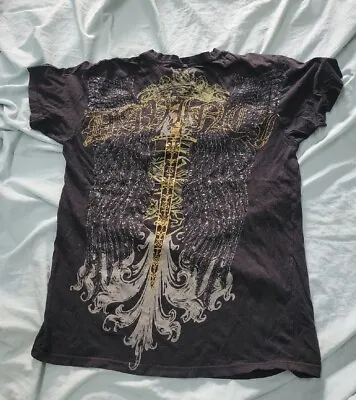 Vintage  DAVINCI  T Shirt WOMENS LARGE BLACK WITH SWORD WINGS LIONS • $18