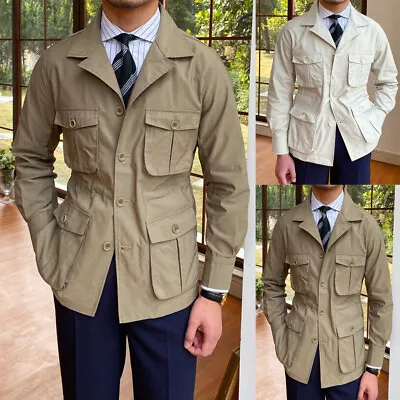 Vintage Men's Safari Jacket Four Pockets Hunting Coats Slim Fit Khaki Beige Plus • $68.99