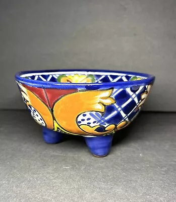 Mexican Talavera 3 Footed Salsa Bowl Floral Terracotta Hand Painted Deep Dish • $23.70