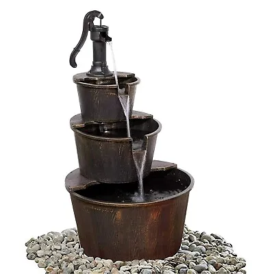 £89.99 • Buy 3-Tier Wooden Effect Barrel Cascading Water Feature With Pump Garden Feature
