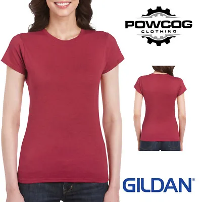GILDAN Ladies Fitted 100% Plain Cotton Softstyle Womens T-Shirt Top 30 COLOURS • £4.99
