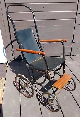 Antique Baby Doll Stroller Carriage With Steel Frame And Black Vinyl 1890s • $42