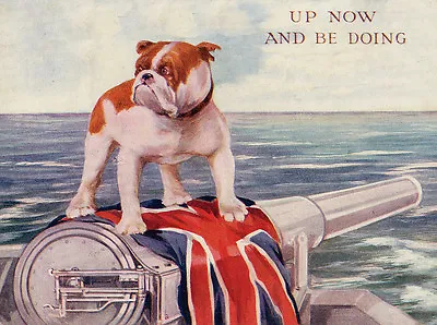 Bulldog Dog Greetings Note Card Patriotic Dog Stands On Union Jack And Cannon • £2.50