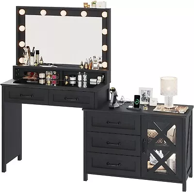 2 IN 1 Vanity Desk Dresser With Large LED Lighted Mirror & 5 Drawers For Bedroom • $258.98