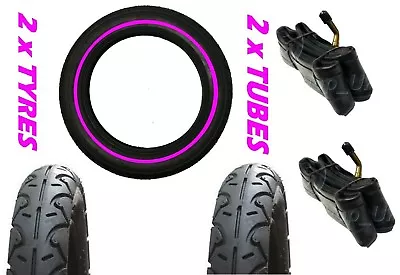 2 X MICRALITE STROLLER 12 1/2  X 2 1/4 + Bent Valve Tubes & Pram Tyres PINK LINE • £30.83