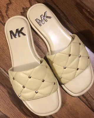Michael Kors $94 7.5 Hayworth Quilted Studded Slide Sandals Shoes Yellow Buttrcp • $6.99
