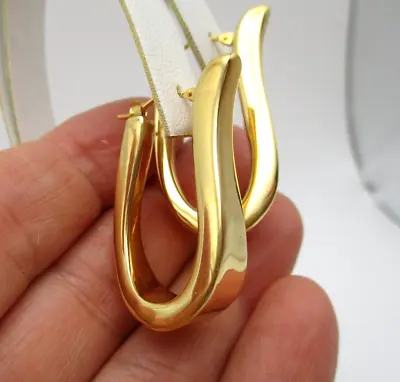 14K MILOR Yellow Gold Tapered Oval Curvy Hoop Earrings 1.5  • $469
