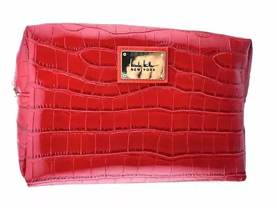 NICOLE MILLER Makeup Bag Extra Large Red Faux Alligator Two Compartments • $13.95