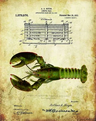 Fresh Maine Lobster Trap Patent Print Vintage Kitchen Artwork Wall Art Decor  • $9.95