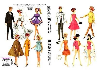 Vintage 1961 Barbie & Ken Clothes Pattern Reproduction McCall's 6420 Uncut • $9.95