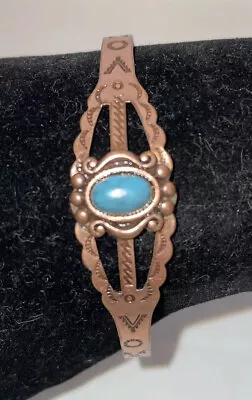 Vintage Southwestern Copper Child's Cuff Bracelet Faux Turquoise Jewelry Indian • $32.99