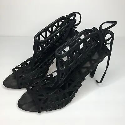 ZARA Basics Black Strappy KITTEN HEEL Size 41 • $15