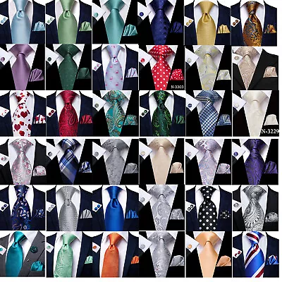 £9.99 • Buy Men's Tie Silk Classic Wedding Necktie And Pocket Square Cufflinks Set Paisley