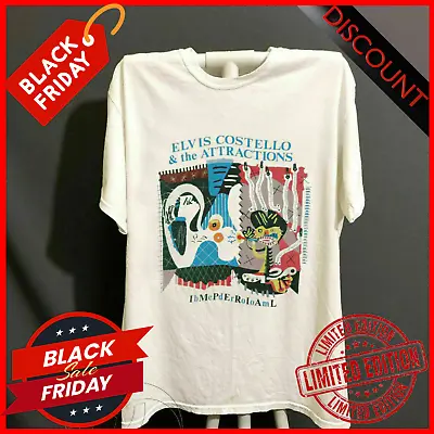 Vintage ELVIS COSTELLO Tour Concert 1982 Cotton White Men S-5XL T-shirt PC1834 • $7.95