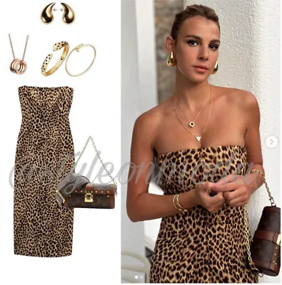 Zara Animal Leopard Print Bandeau Midi Shift Dress S • £29.99